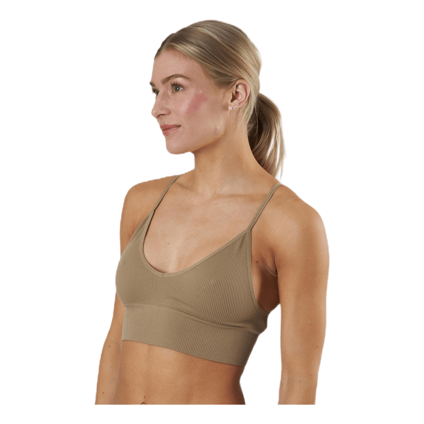 Vicky Rib Seamless V-neck Top Beige