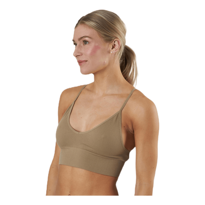 Vicky Rib Seamless V-neck Top Beige