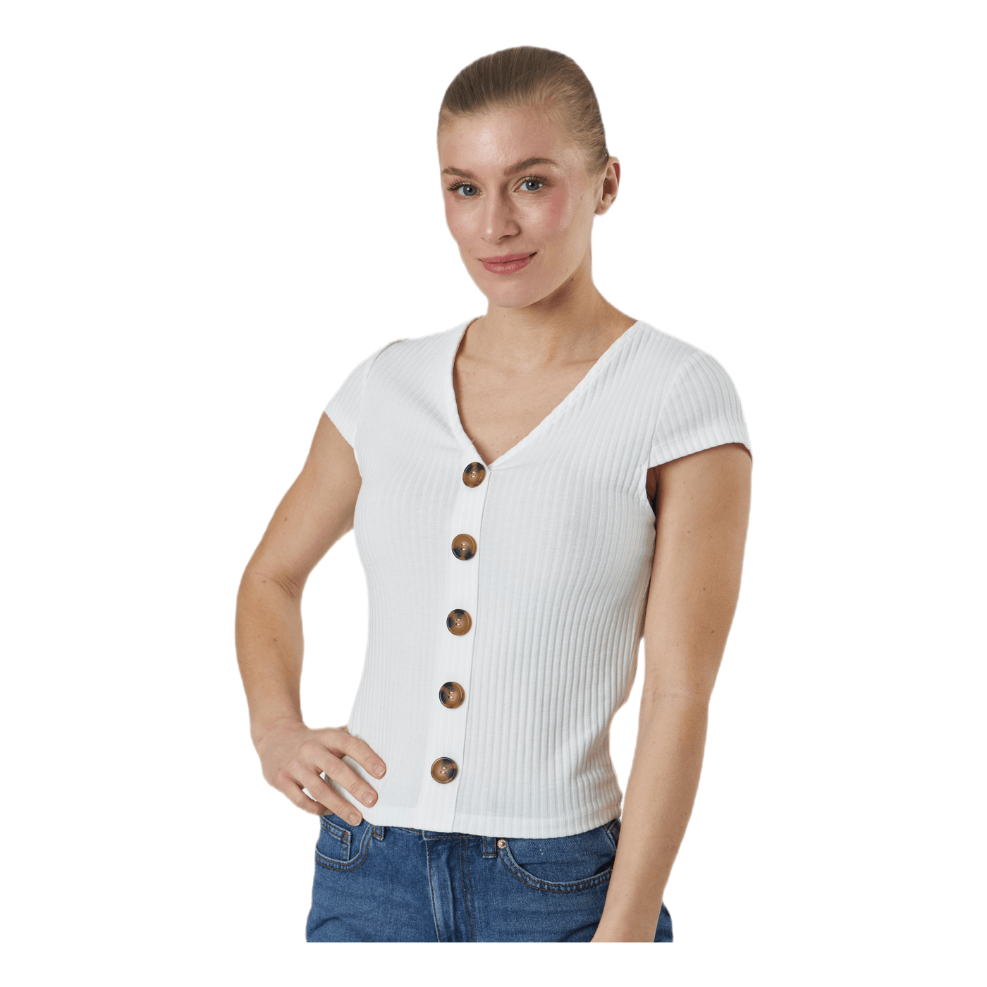 Nella S/S Button Top Jrs White