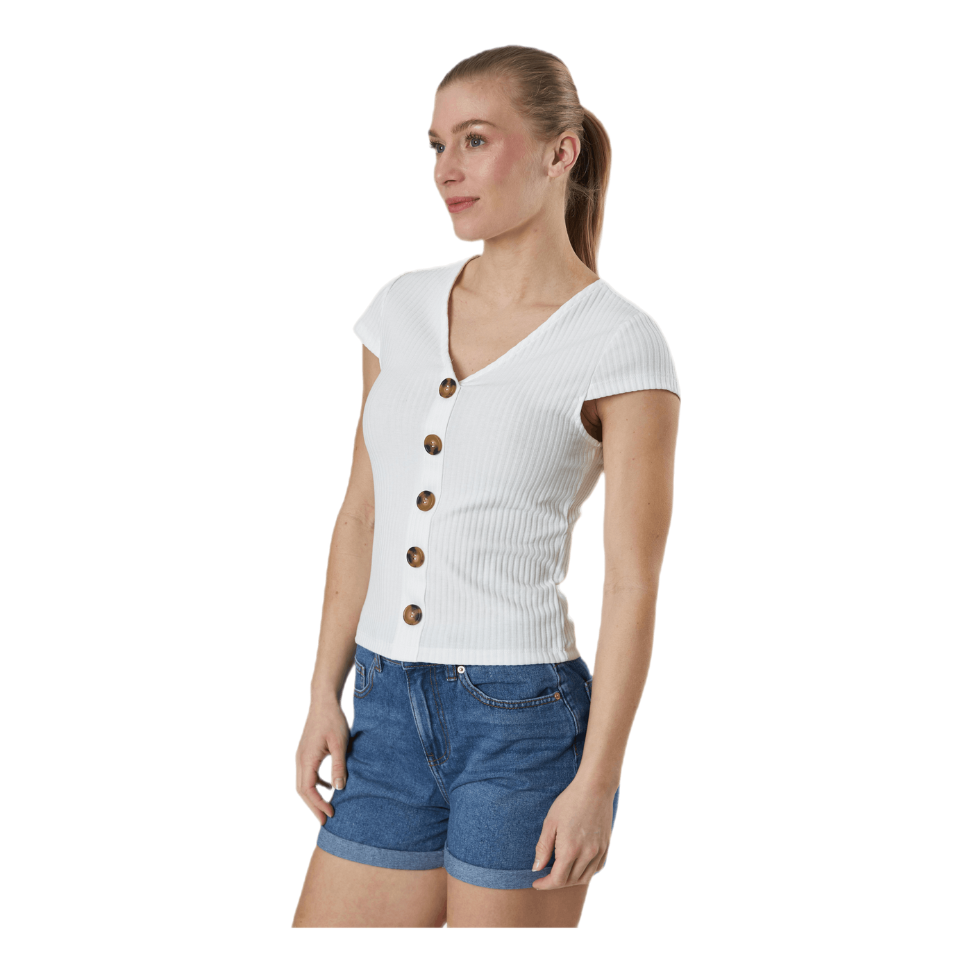 Nella S/S Button Top Jrs White