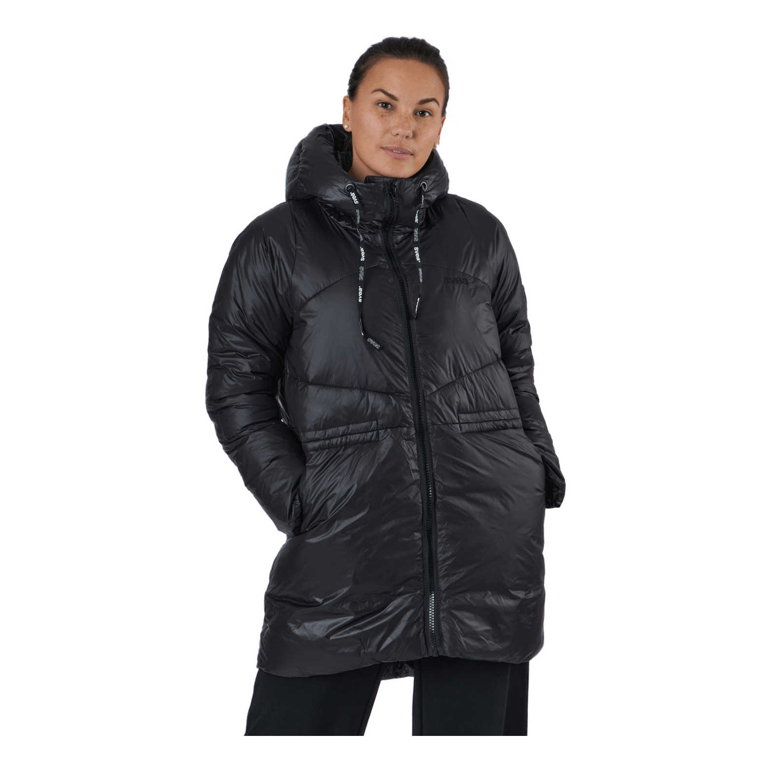 W. Mid Length Shiny Jacket Black - Svea – Runforest.com