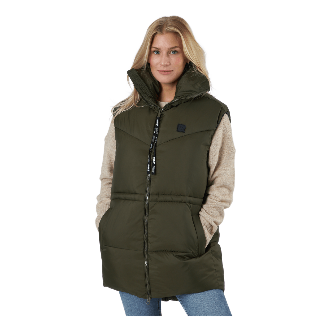 W. Generous Hip Length Vest Dark Army