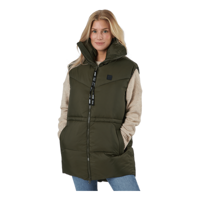 W. Generous Hip Length Vest Dark Army