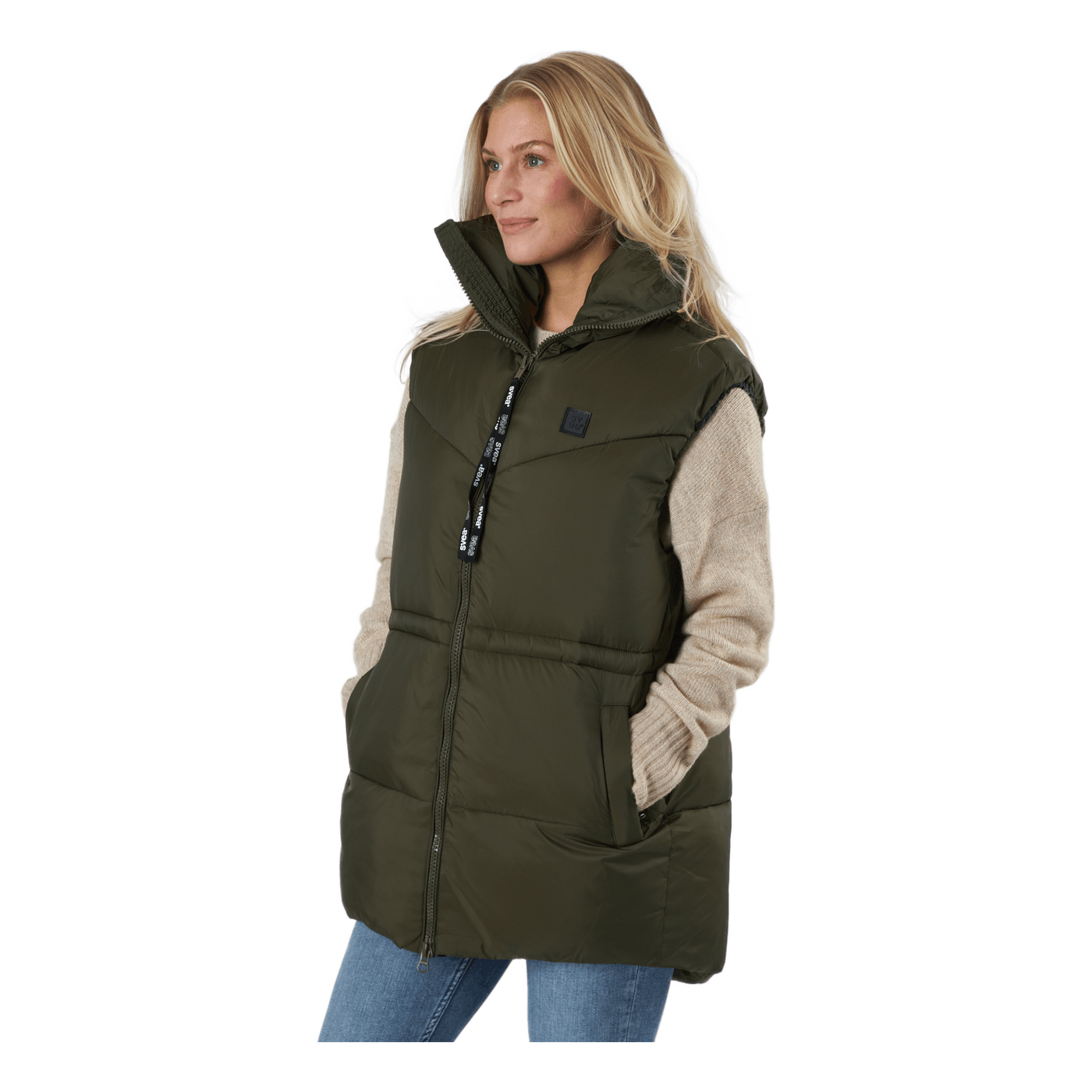 W. Generous Hip Length Vest Dark Army