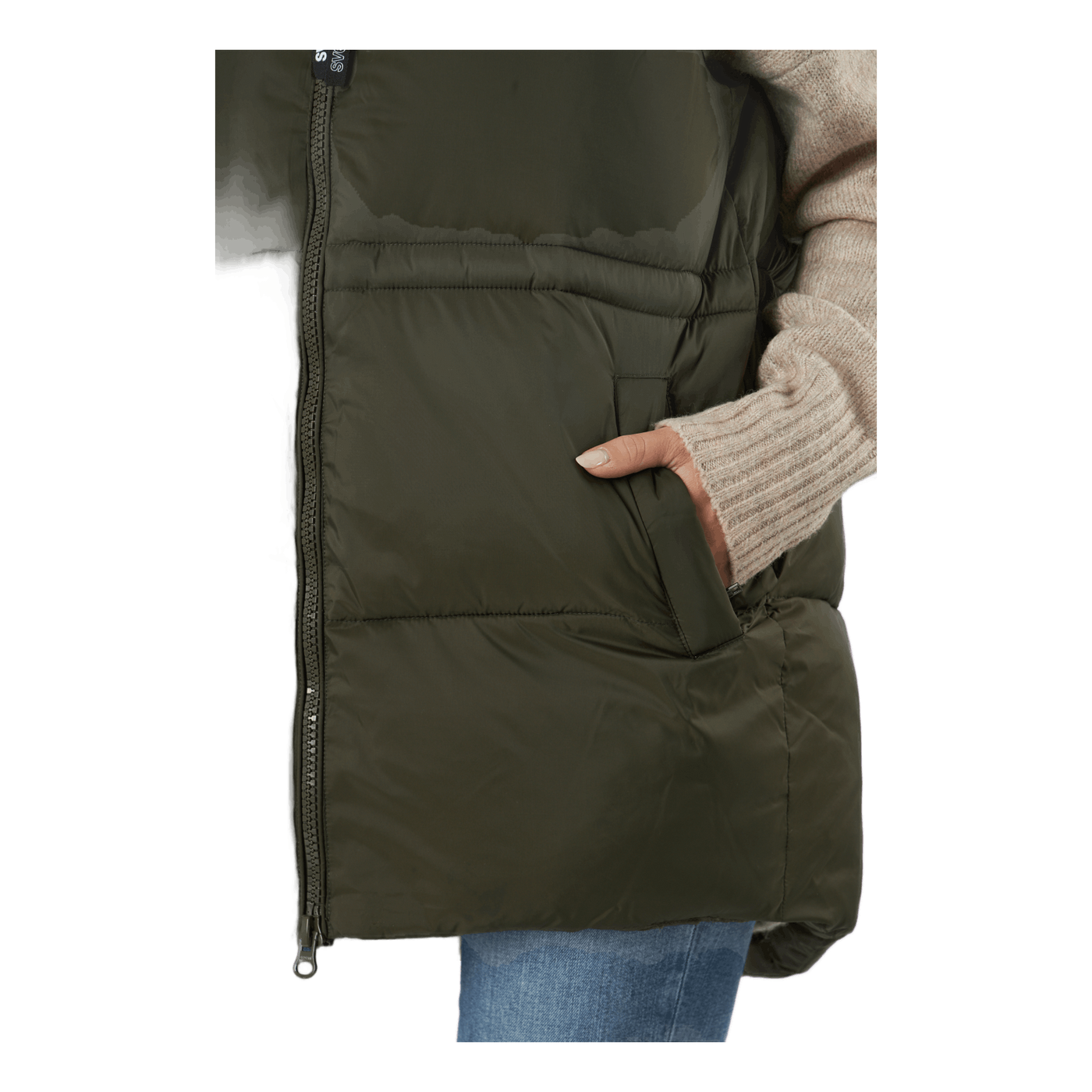 W. Generous Hip Length Vest Dark Army