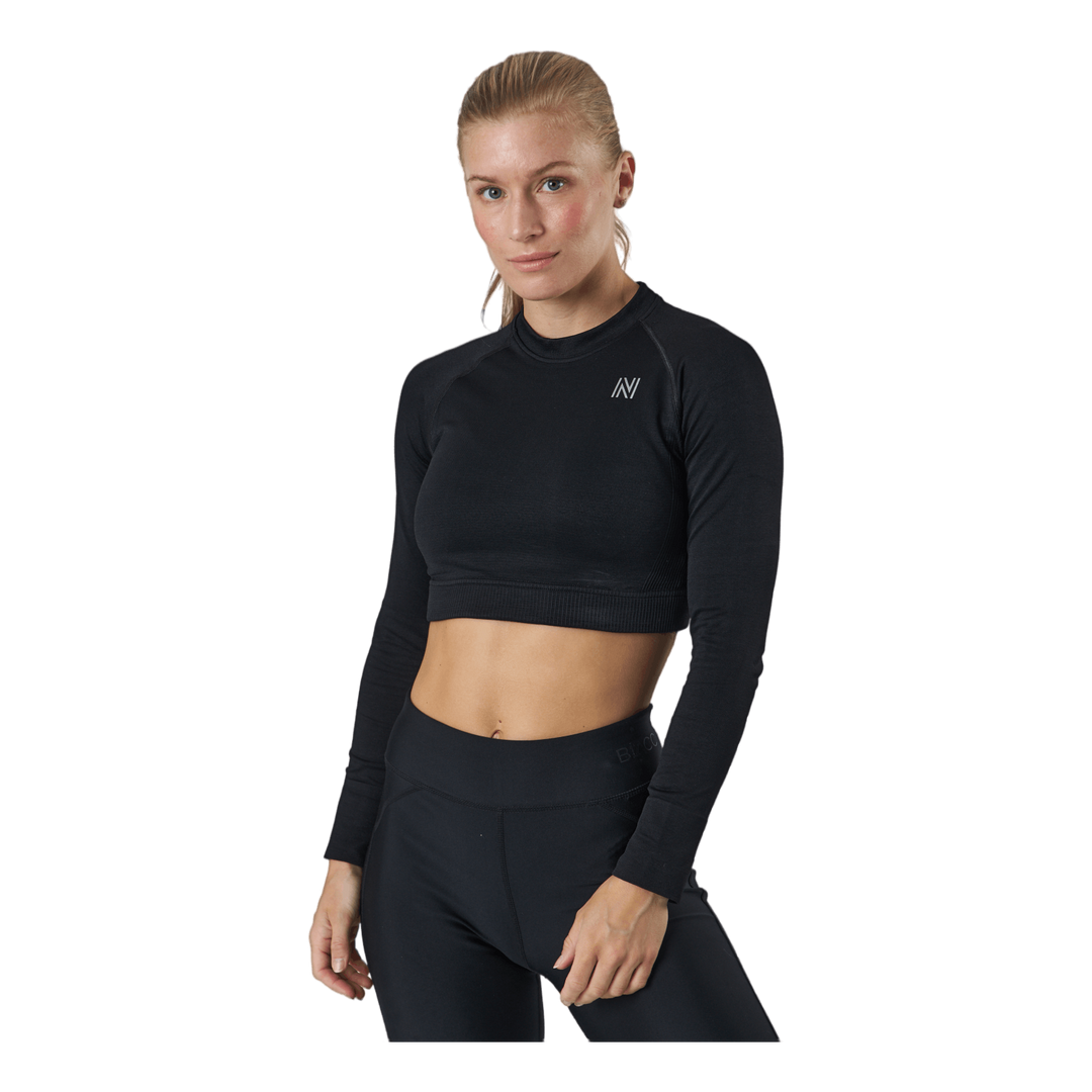 Molly Seamless Ls Crop Top Black