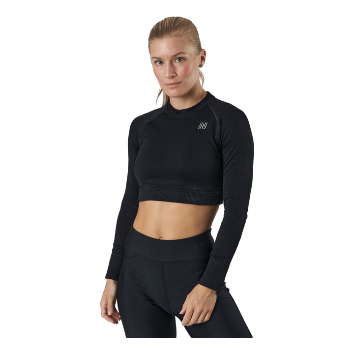 Molly Seamless Ls Crop Top Black