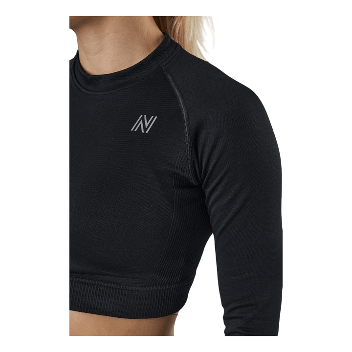 Molly Seamless Ls Crop Top Black