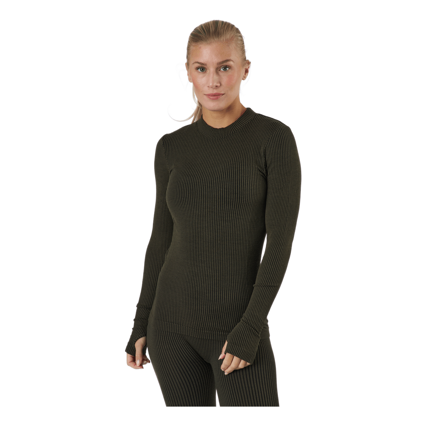 Wool Rib Long Sleeve Black Green Rib Casall –