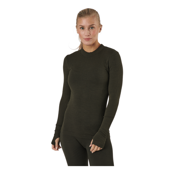 Wool Rib Long Sleeve Black Green Rib Casall –