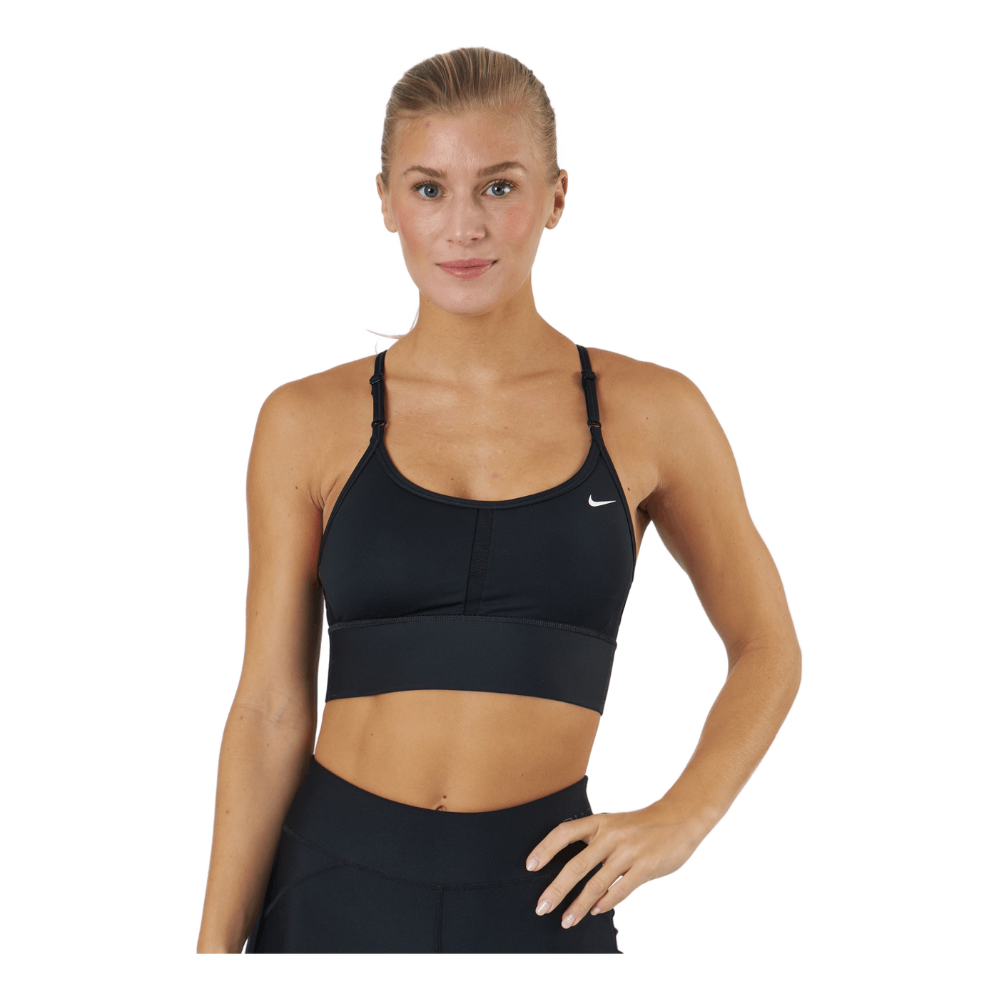 Dri FIT Indy Women s Light Support Padded Longline Sports Bra BLACK WHITE
