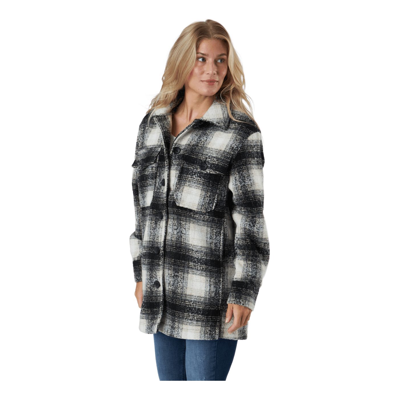 Onlallison Check Shacket Otw Pumice Stone