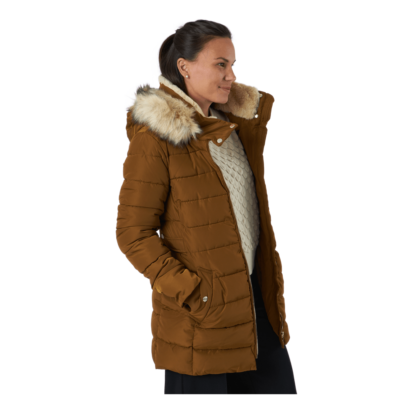 Onlcamilla Hood Fur Coat Otw Breen