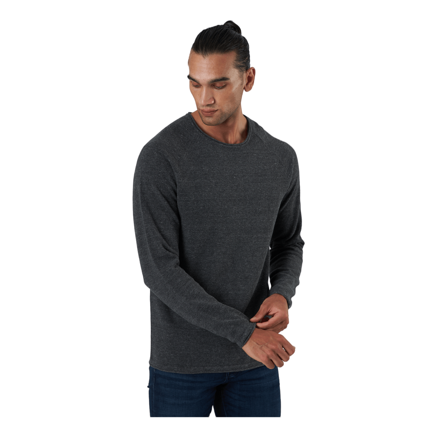 Jjehill Knit Crew Neck Dark Grey Melange