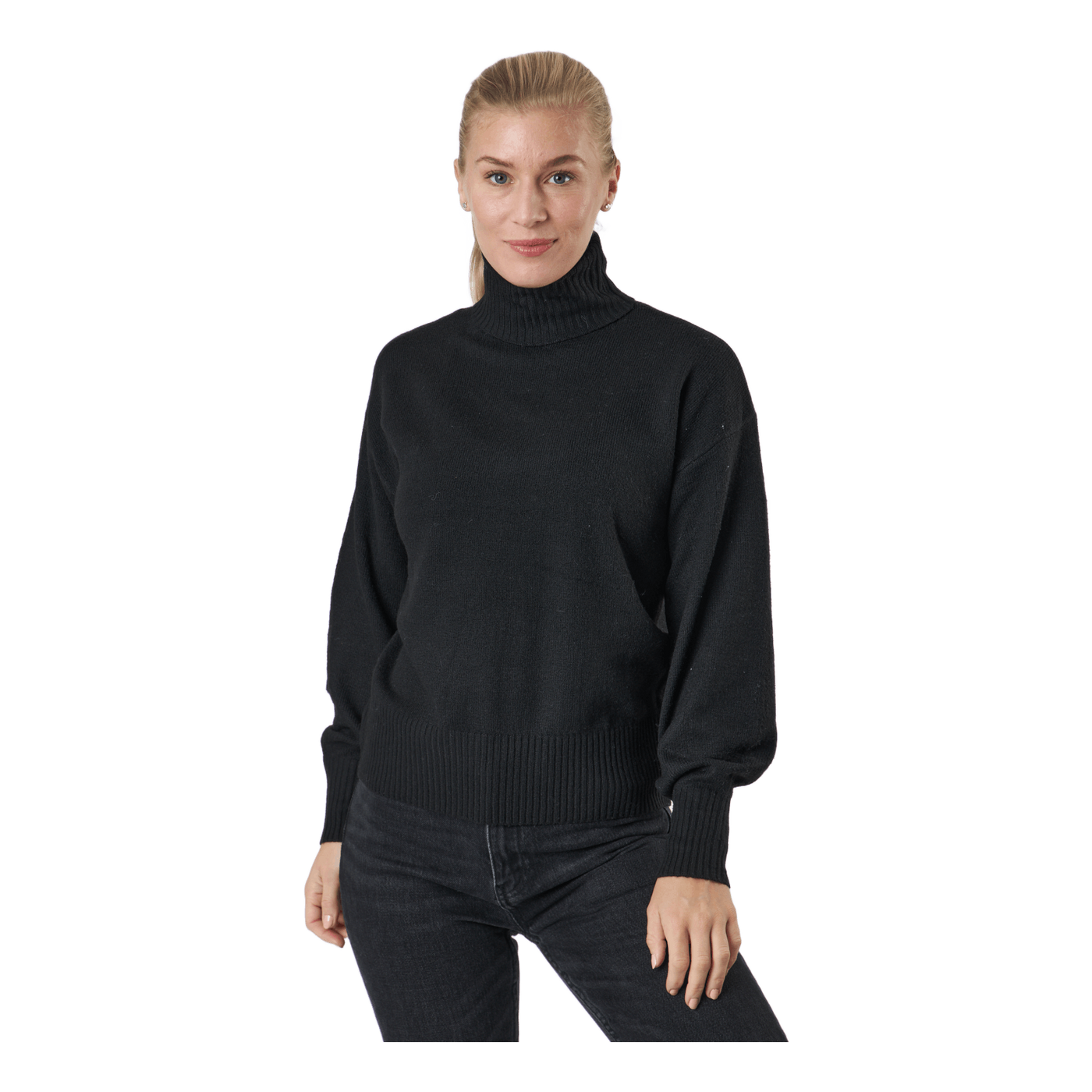 Pccava Ls High Neck Knit  Bc Black