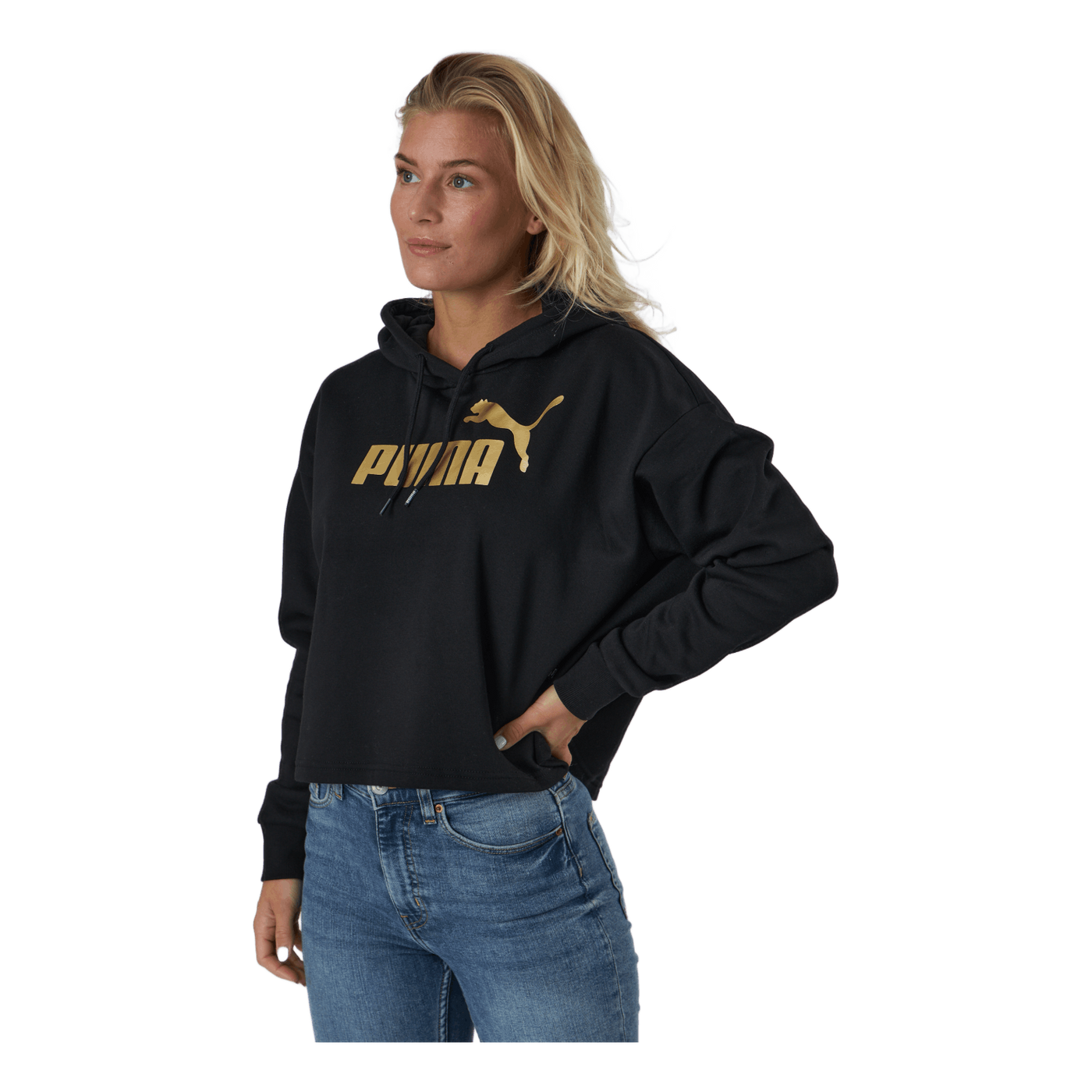 Ess+ Cropped Metallic Logo Hoo Puma Black-gold