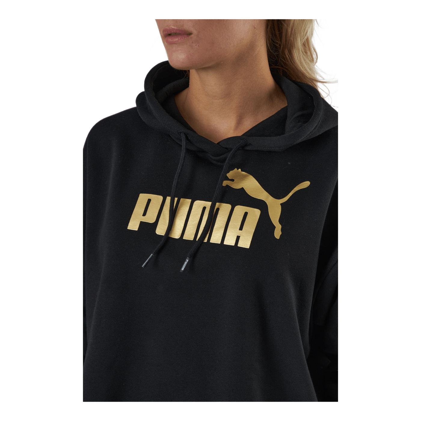 Ess+ Cropped Metallic Logo Hoo Puma Black-gold