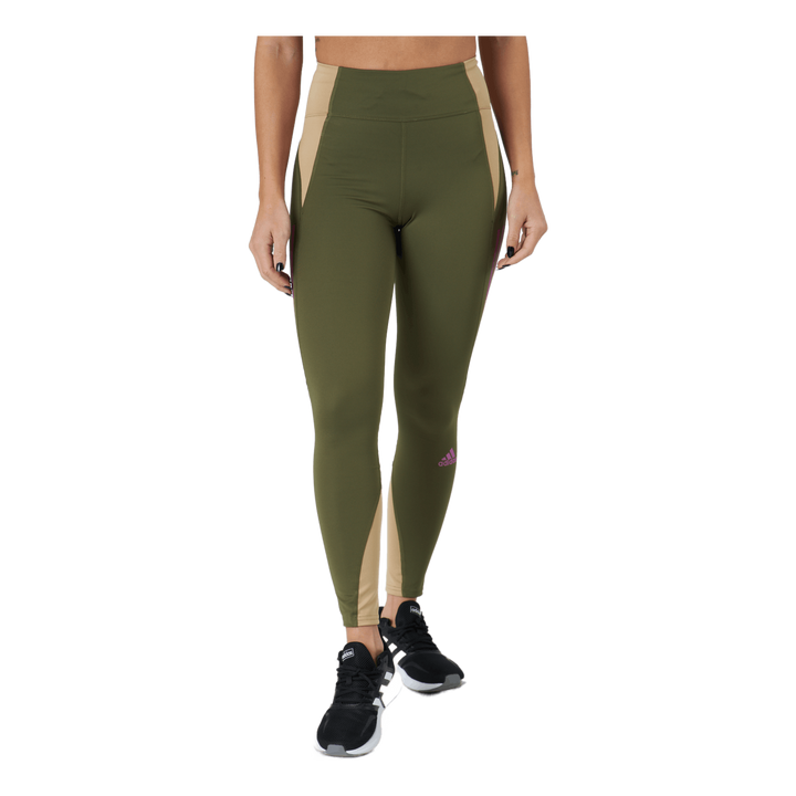 Own The Run Block 7/8 Running Leggings Women Focus Olive / Beige Tone