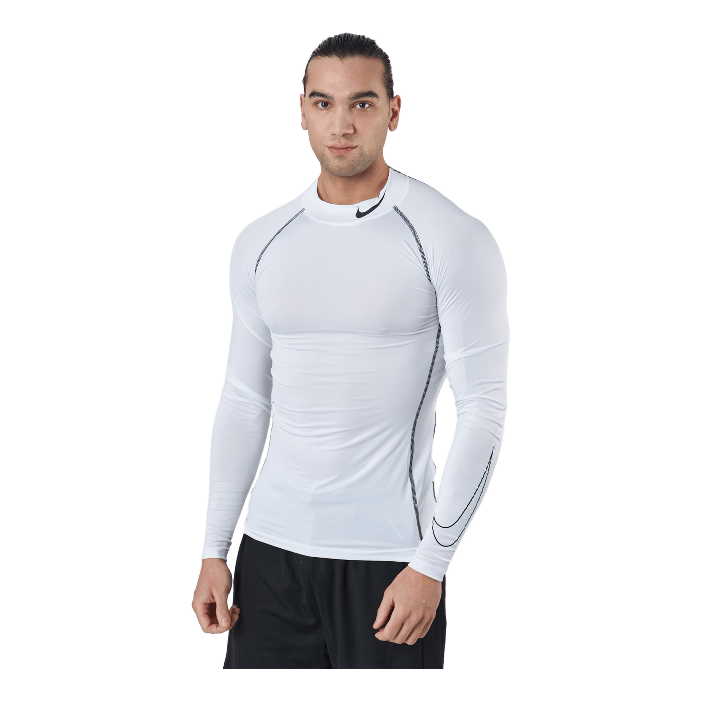 Nike Pro Dri FIT Men s Tight Fit Long Sleeve Top WHITE BLACK BLACK