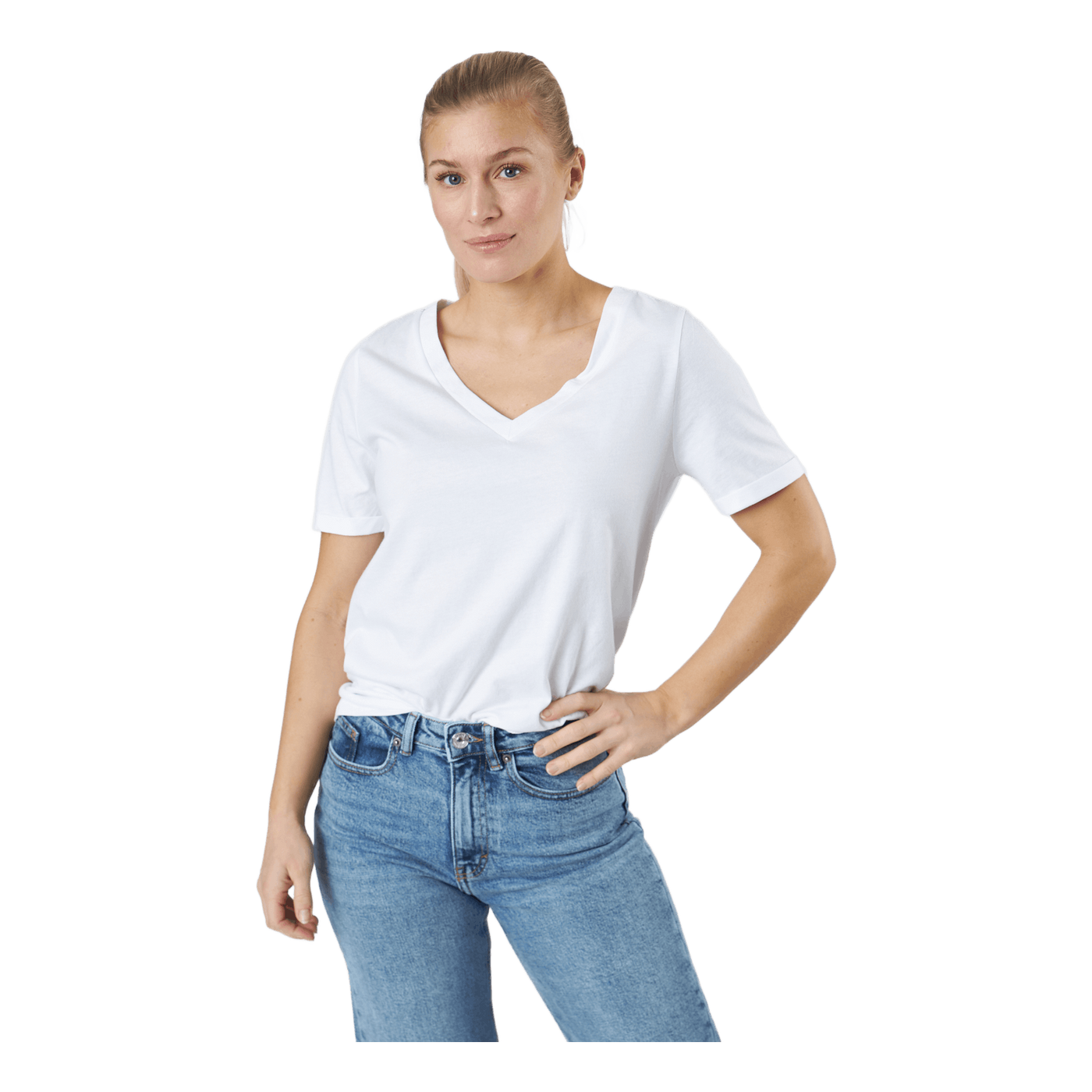 Pcria Ss V-neck Solid Tee  Bc Bright White