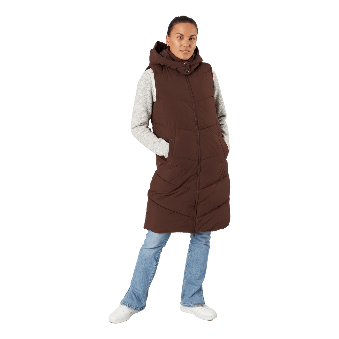 Jamilla Long Puffer Vest Chicory Coffee