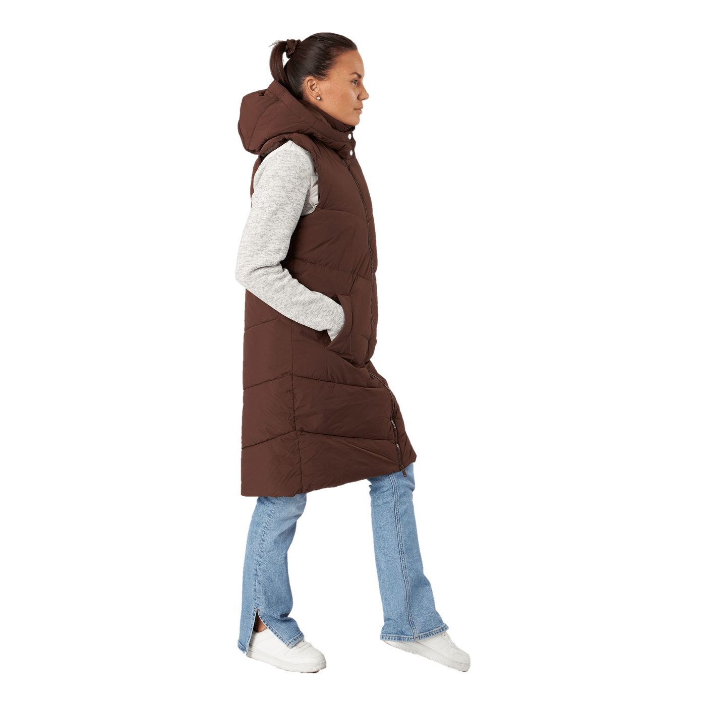 Jamilla Long Puffer Vest Chicory Coffee