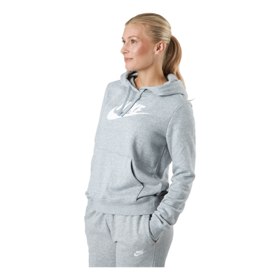 Sportswear Club Fleece Women's Logo Pullover Hoodie DK GREY HEATHER/WHITE