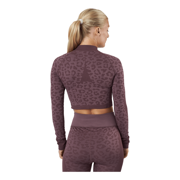 Formknit Seamless Cropped 1/4  Dusty Plum-leopard Print