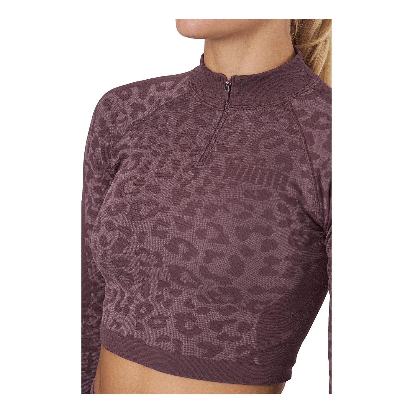 Formknit Seamless Cropped 1/4  Dusty Plum-leopard Print