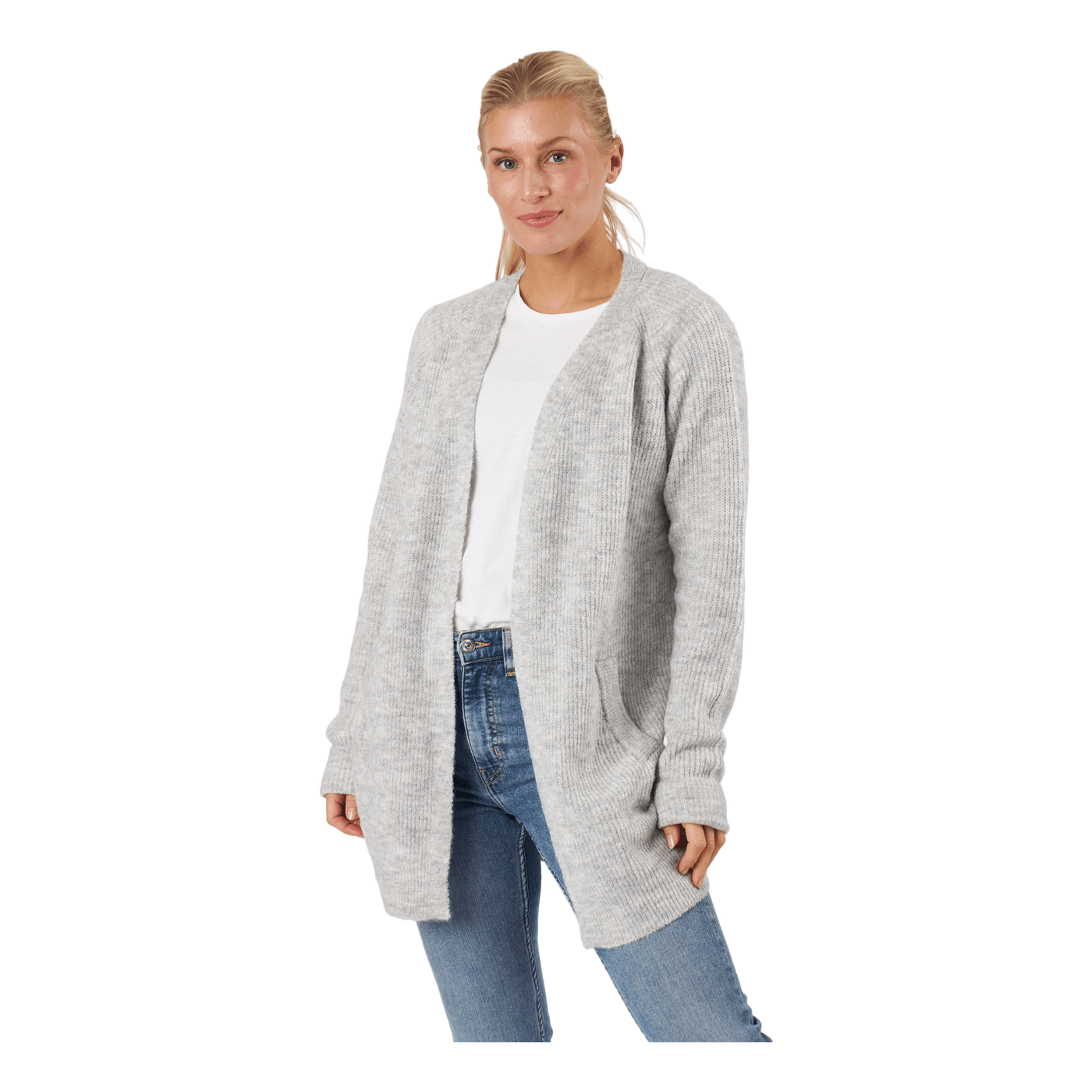 Pcellen Ls Long Knit Cardigan  Light Grey Melange