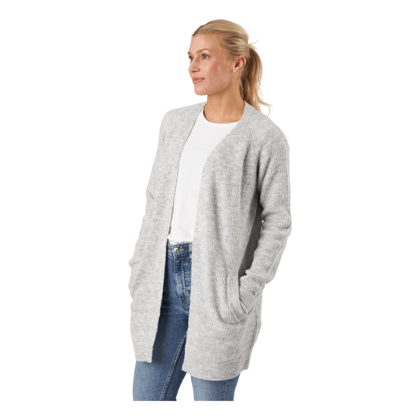 Pcellen Ls Long Knit Cardigan  Light Grey Melange