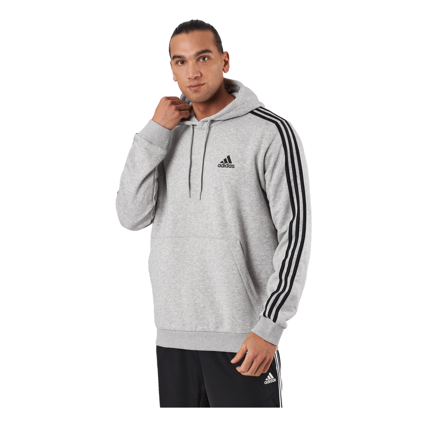 Essentials Fleece 3-Stripes Hoodie Medium Grey Heather