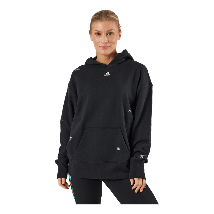 Relaxed Hoodie with Healing Crystals-Inspired Graphics Black