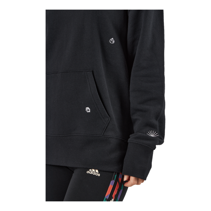 Relaxed Hoodie with Healing Crystals-Inspired Graphics Black