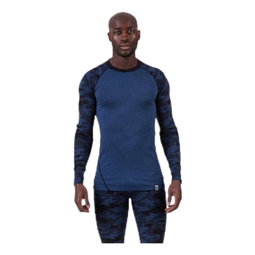 Camo Merino Wool Crew Blue