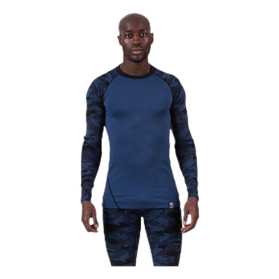 Camo Merino Wool Crew Blue