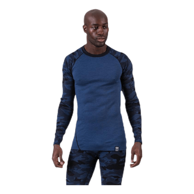 Camo Merino Wool Crew Blue