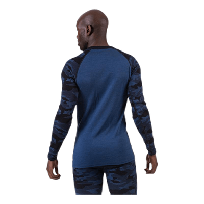 Camo Merino Wool Crew Blue