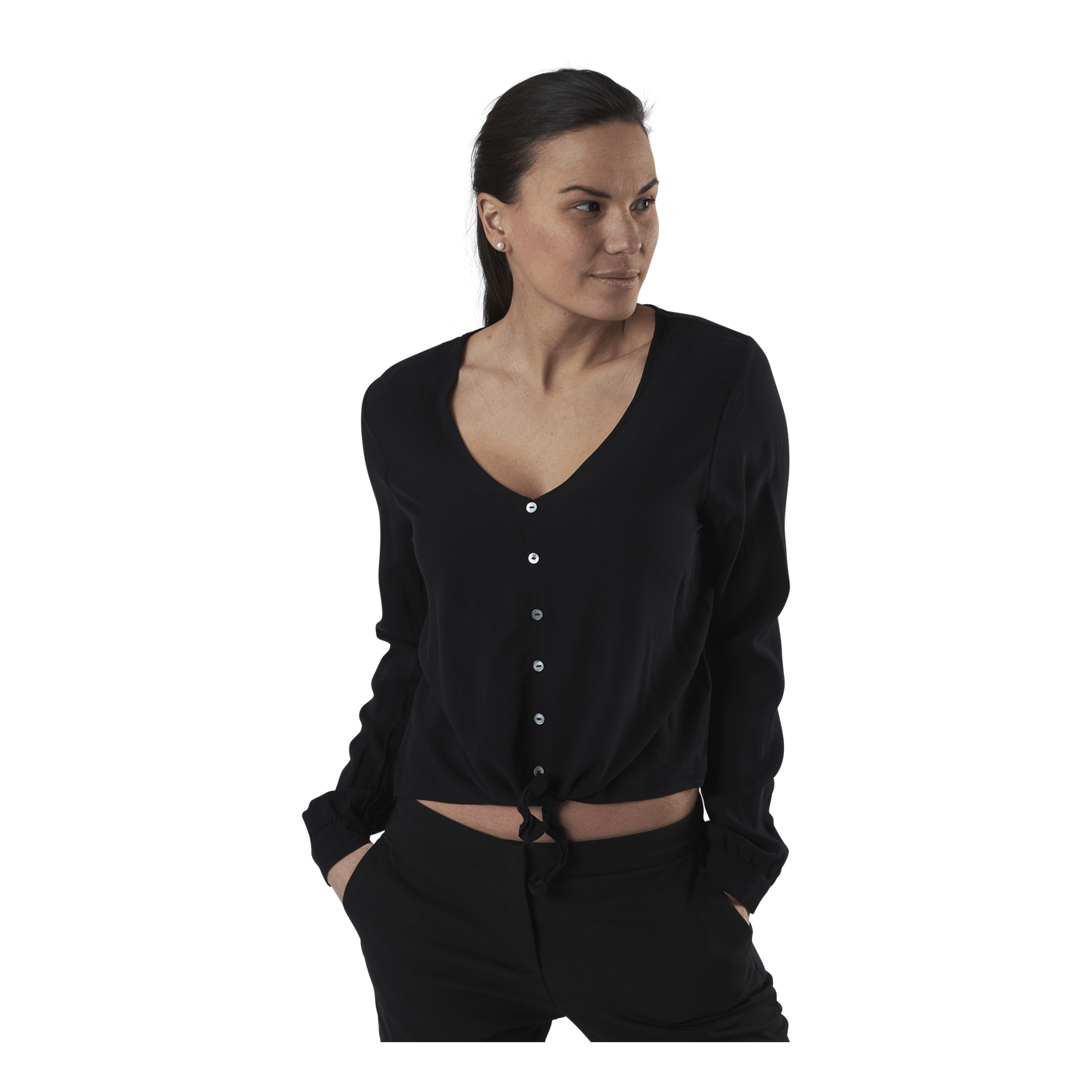 Nina Life L/S Tie Shirt Wvn Black