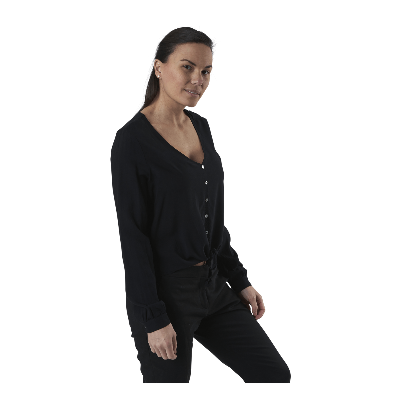 Nina Life L/S Tie Shirt Wvn Black