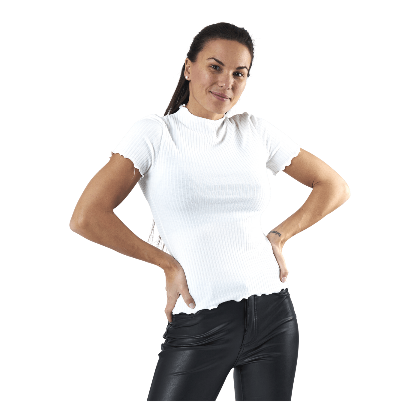 Emma S/S Highneck Top Jrs Beige