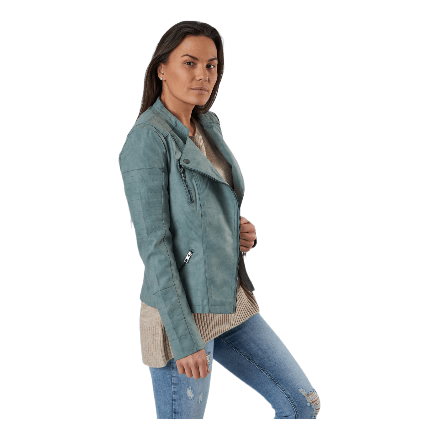 Ava Faux Leather Biker Otw Green