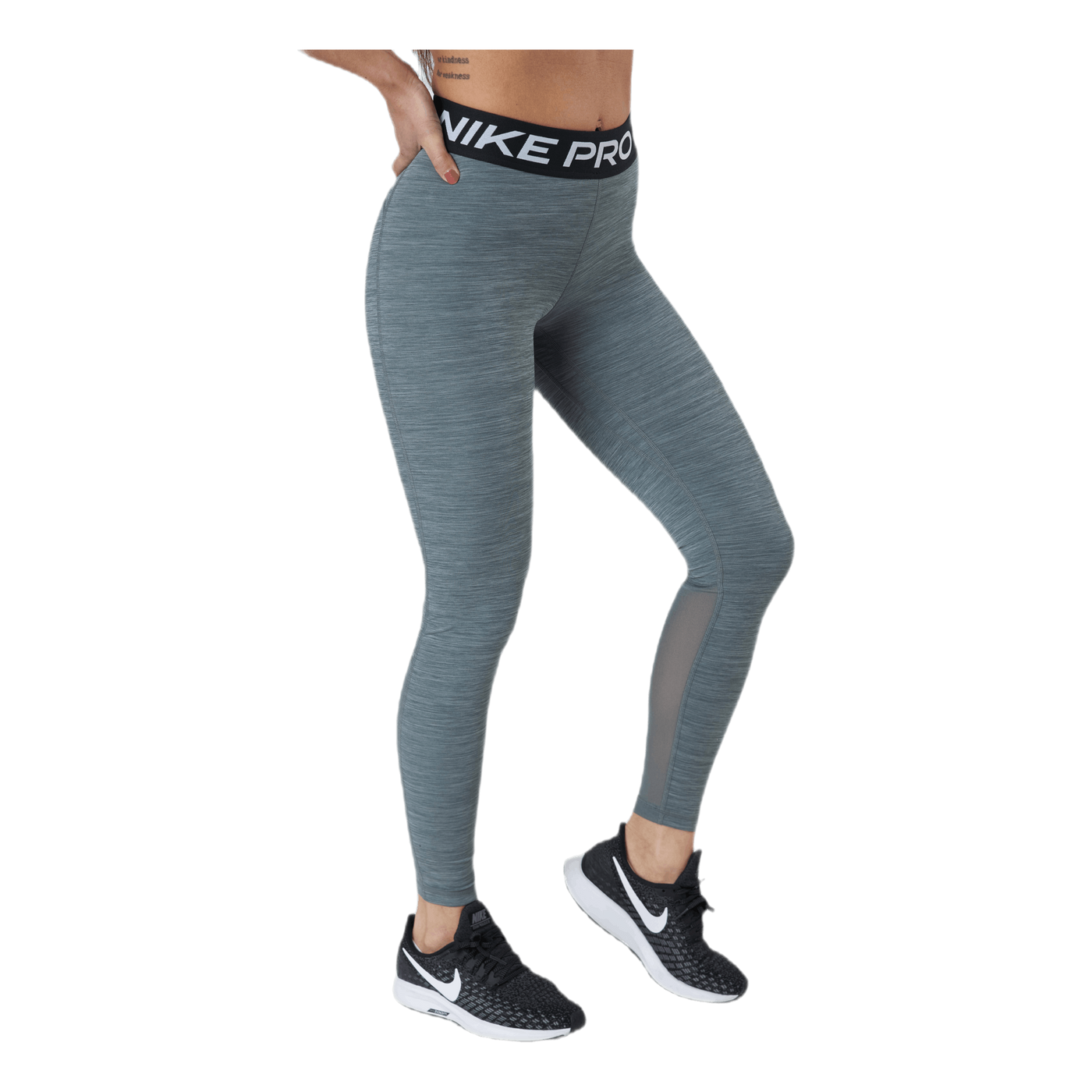 Nike Pro Women s Mid Rise Mesh Paneled Leggings SMOKE GREY HTR BLACK WHITE