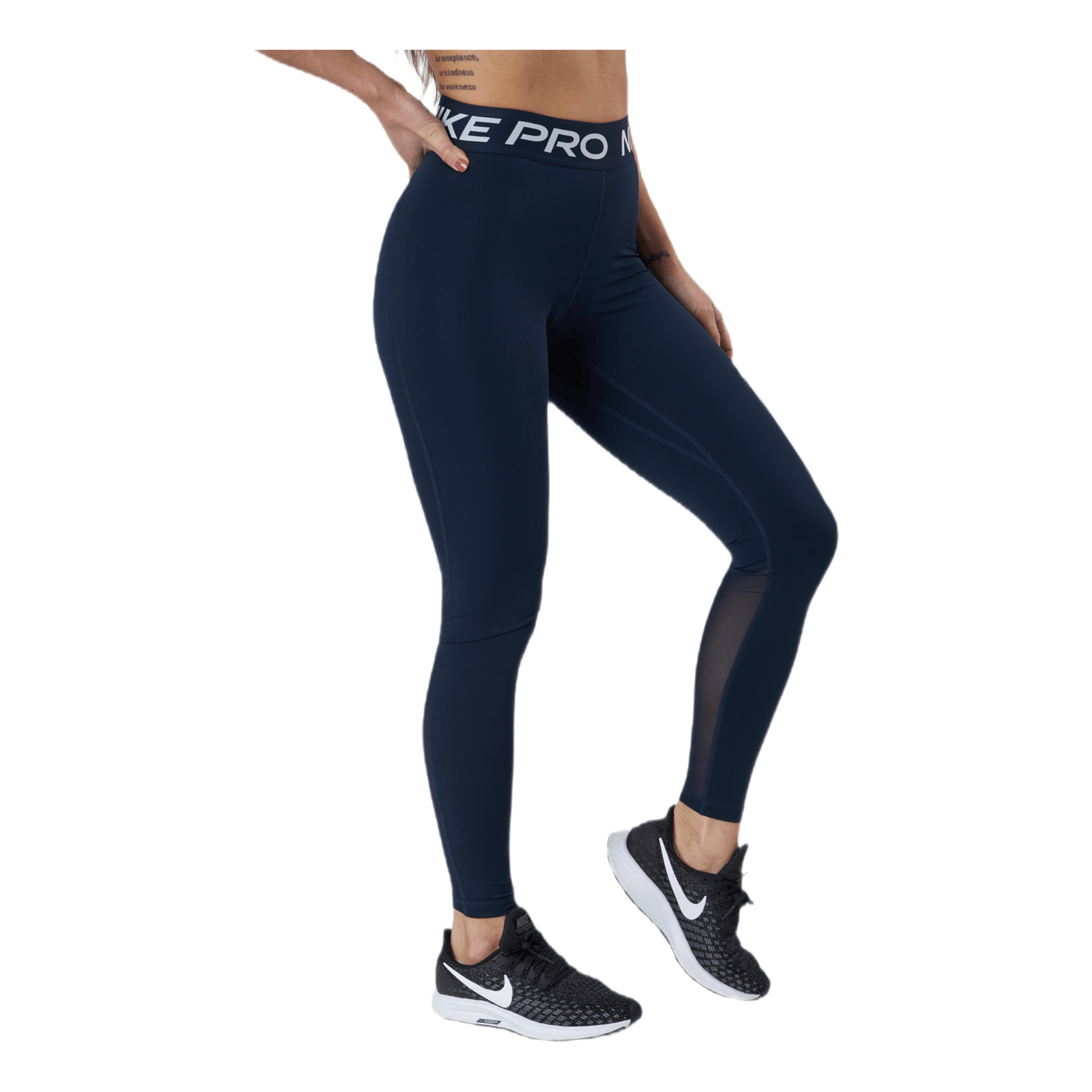 Nike Pro Women's Mid-Rise Mesh-Paneled Leggings OBSIDIAN/WHITE