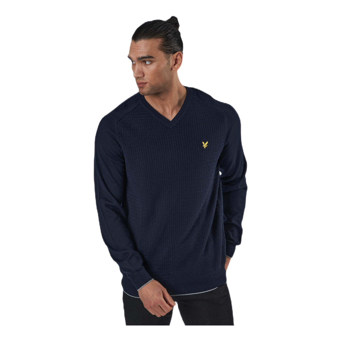 Grid Texture V Neck Jumper Blue