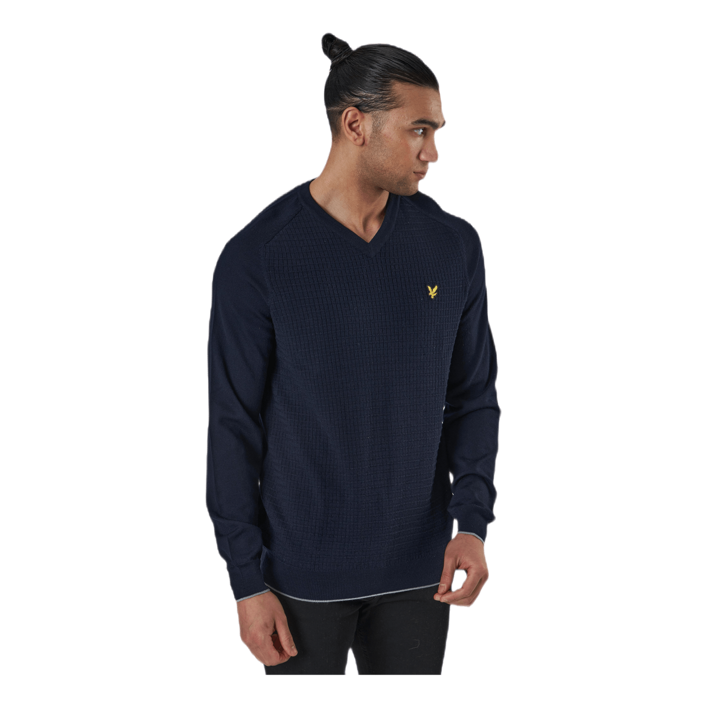 Grid Texture V Neck Jumper Blue