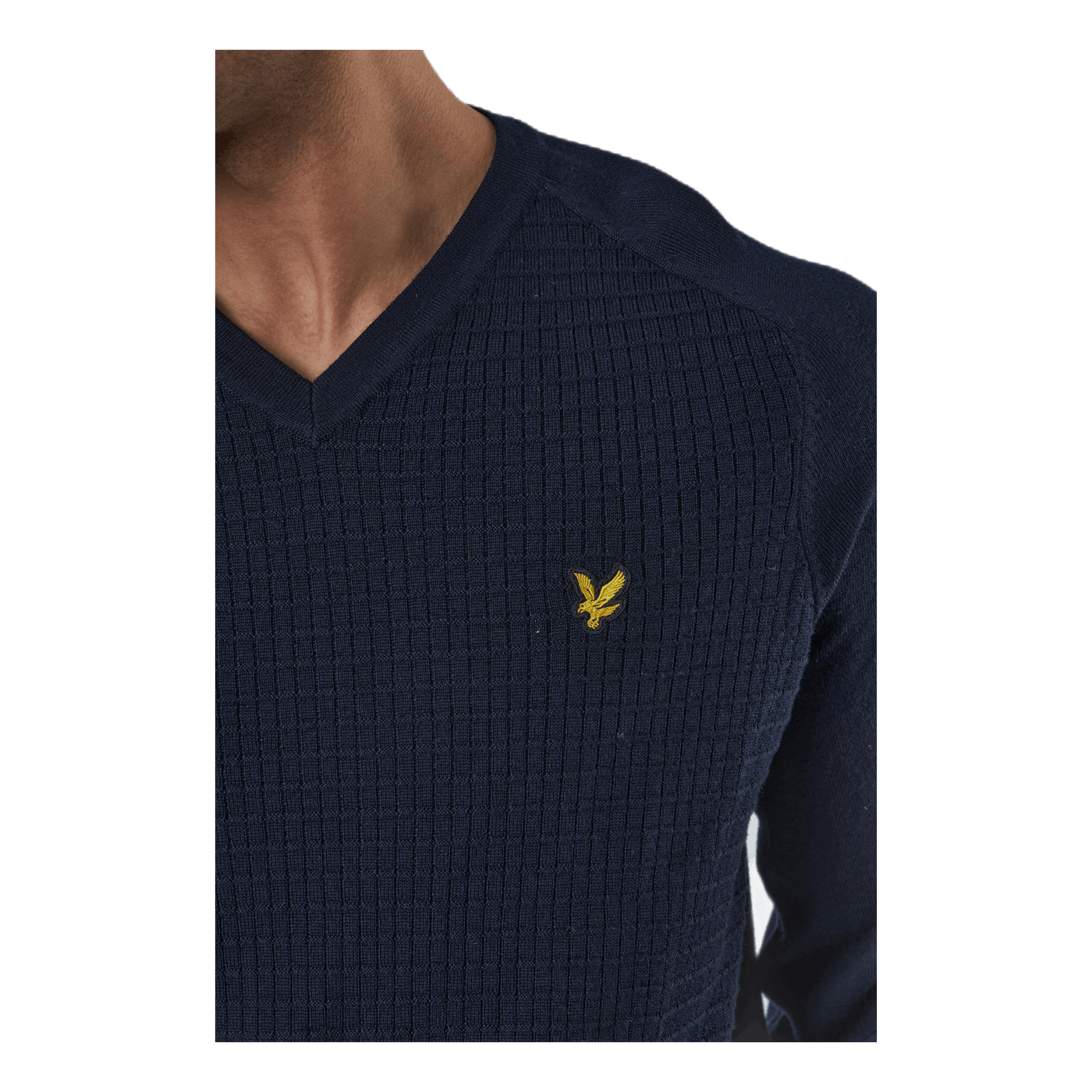 Grid Texture V Neck Jumper Blue