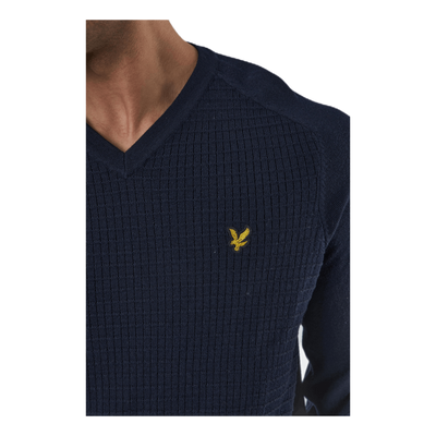 Grid Texture V Neck Jumper Blue