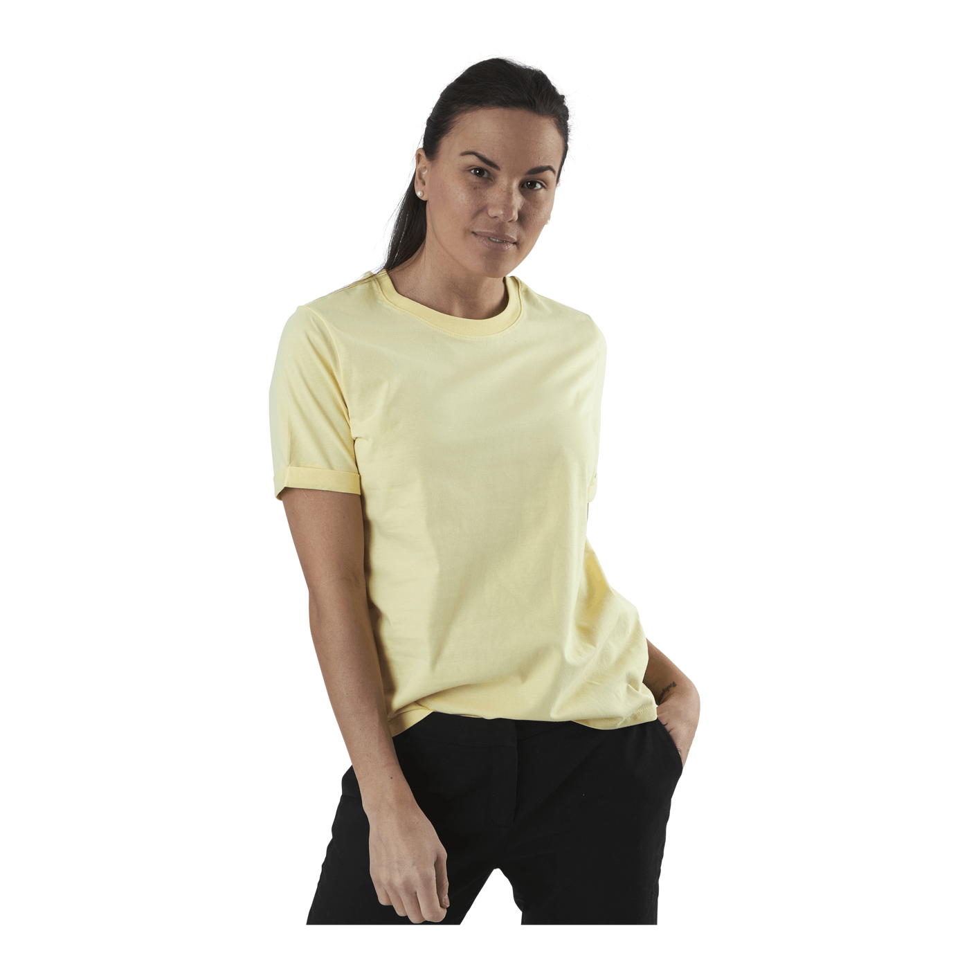 Ria Ss Fold Up Solid Tee Beige