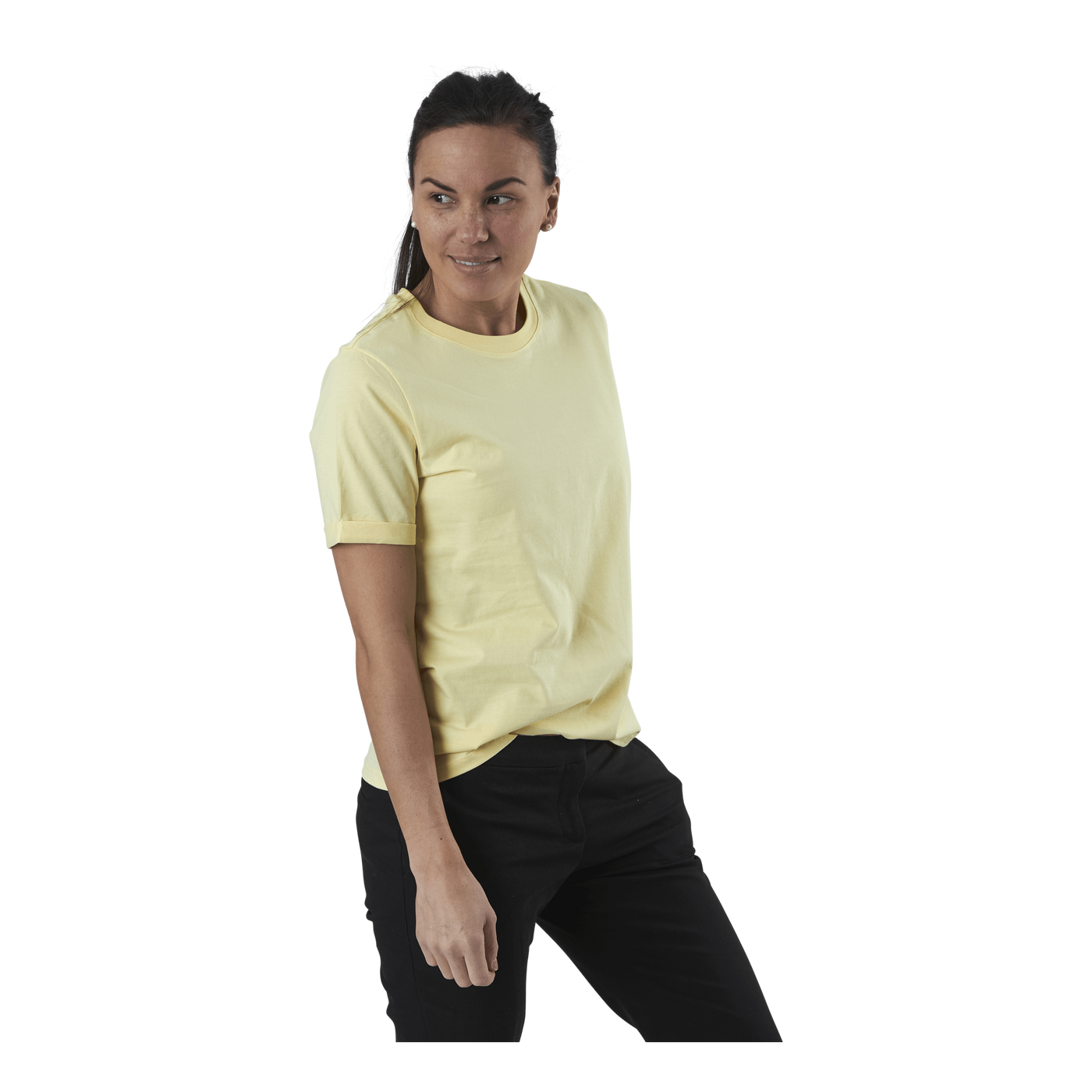 Ria Ss Fold Up Solid Tee Beige